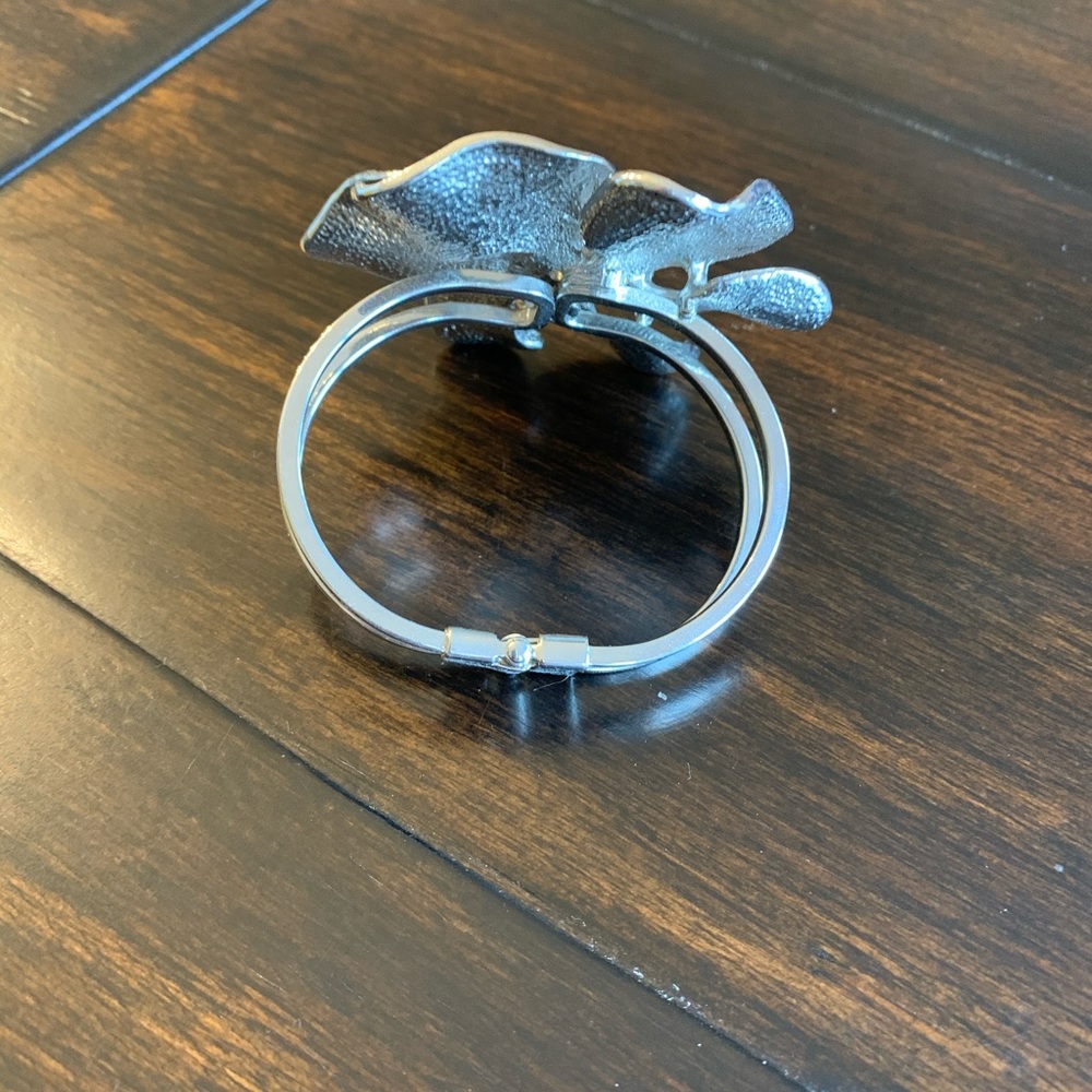 Vintage Silver Flower Cuff Statement Bracelet - image 3
